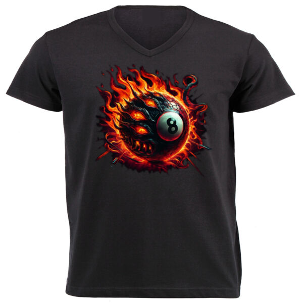 8 Ball Flames Cool T-shirt design - Unisex V-Neck T-shirt Thumbnail